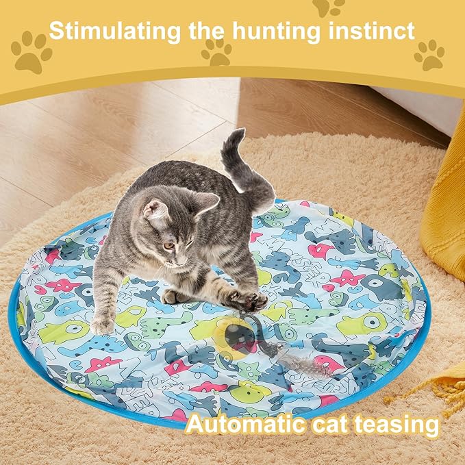 Interactive Cat Toy Ball,Simulated Hunting Remote Control Cat Toy,Electric Cat Automatic Ball Fast Rolling in Pouch, Motion Activate Chirping Hide and Seek Cat Toy Mouse Catching Game