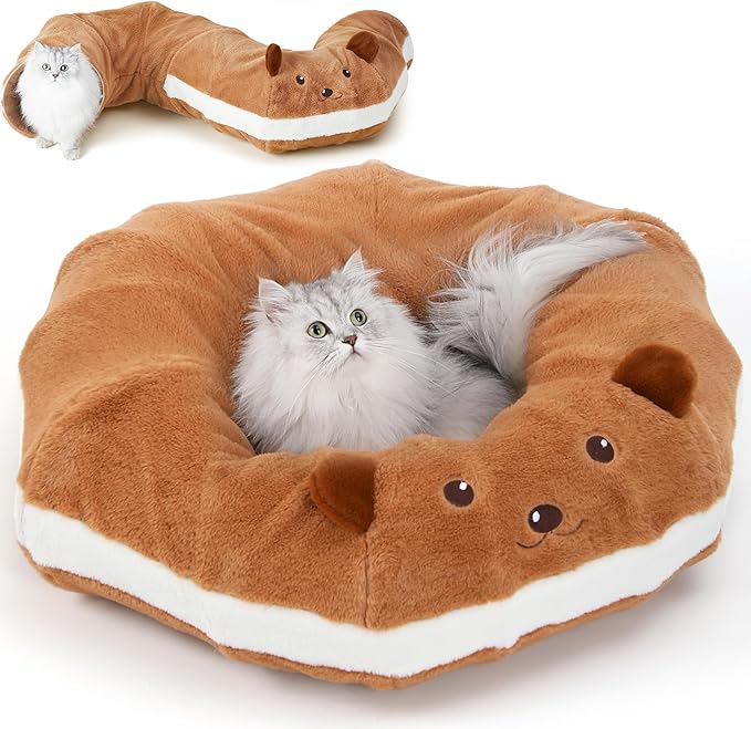 FUKUMARU Cat Tunnel Bed for Indoor Cats, Bagel Donuts Cat Tunnel Toys with Crinkle Paper Ears, Round Pet Play Tunnel Toy for Kitten and Rabbit, Cat Hideway Interactive Toys, Collapsible&Washable