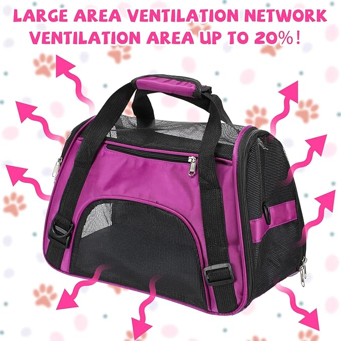 2 Pcs Pet Carrier, Soft Sided Pet Travel Carrier for Cats, Airline Approved Kitty Portable Dog Bags for Traveling Little Dogs, Rabbits, Puppy, Cat(M,Pink, Purple)