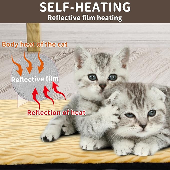 Self-Warming Cat Bed Indoor/Outdoor Super Soft Self Heating Pet Mat Washable Thermal Pad for Cat & Dog