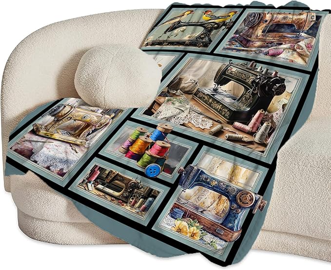 Ultra Soft Cozy Fleece Fuzzy Plush Throw Blanket - Sewing Machine Decor Gifts for Women, Girls & Adults - 50"x40"