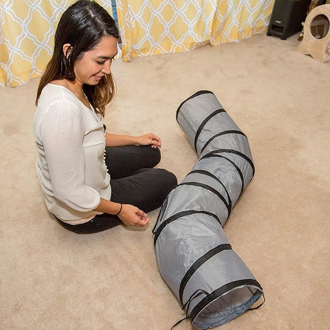 PetLike S Way Cat Tunnel Collapsible Pop-up Pet Tube Hideaway Play Toy with Ball (S Way and 1 Way, Grey)