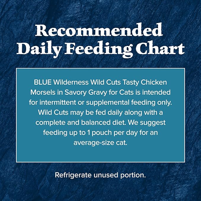 Blue Buffalo Wilderness Wild Cuts Grain-Free Wet Cat Food, Meal Toppers Made with Natural Ingredients, Tasty Chicken Morsels in Savory Gravy, 3-oz. Pouches (24 Count)