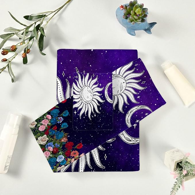 Sun with Star 3 Piece Towel Bathroom Sets, 1 Bath Towel, 1 Washcloth, 1 Hand Towel, Cotton Fast Dry Soft Absorbent Towel Set for Home Kitchen Family