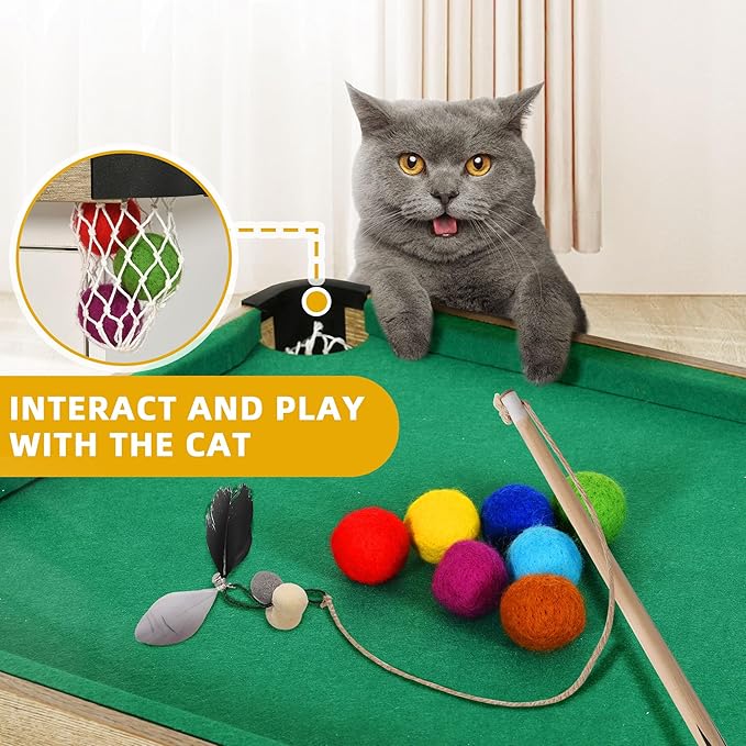 DWVO 4 in 1 Cat Toys Mini Pool Table for Cats, Litter Box Enclosure for 2 Cats, Cat Pool Table Tower with Feather Wand Interactive Exercise Play Rest Beds & Litter Box Furniture, White, Large