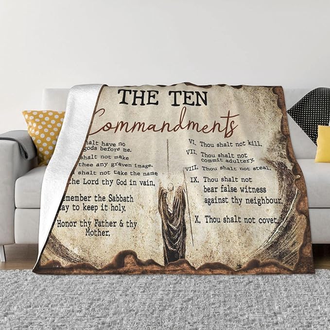 Ten Commandments Blanket Christian Gifts 10 Commandment Throw Blanket Fleece Flannel Religious Bible Verse Scripture Blanket For Faith Prayer Women Men Girls Boys For Couch Sofa Bedding 50"X40"