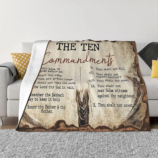 Ten Commandments Blanket Christian Gifts 10 Commandment Throw Blanket Fleece Flannel Religious Bible Verse Scripture Blanket For Faith Prayer Women Men Girls Boys For Couch Sofa Bedding 60"X50"