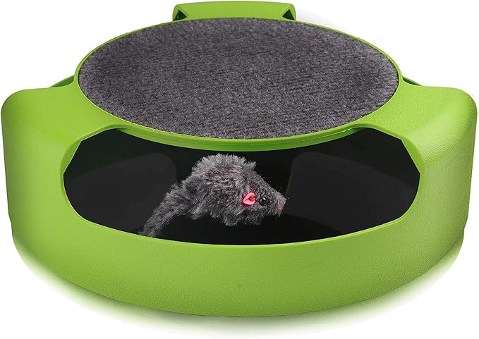 Pets First CAT Scratcher Spinning Mouse Toy for Cats - Interactive Cat Toy Catch The Mouse Fun Game - 2-in-1 Scratching Toy for Cats - No Battery Required - Rotating Mouse Pet Toy