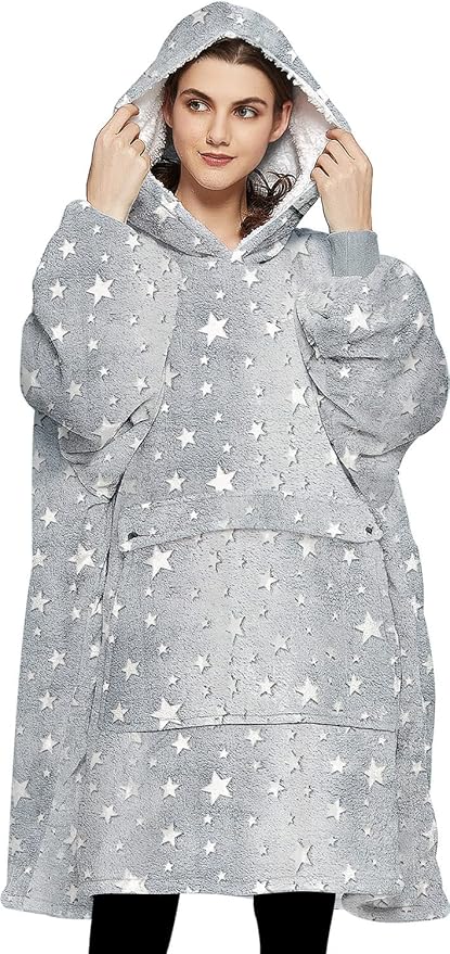 KFUBUO Wearable Blanket Hoodie for Adults Sherpa Glow in The Dark Oversized Sweatshirt Blanket with Pockets Cute Birthday Gifts for Women