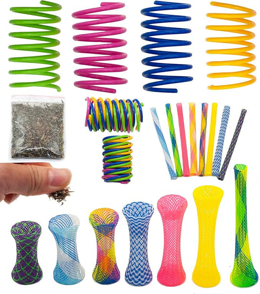 Fashion's Talk 49PCS Cat Spring Toy for Kitten Catnip Bag Mesh Tubes Spring Cat Toy Bulk for Indoor Cats Kitty
