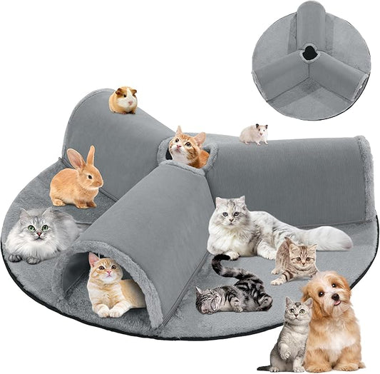 HOMBYS Extra Large 28" Cat Tunnel Bed for Indoor Cats, 2-in-1 Cat Bed with Y Shape Cat Tunnel, Cat Carpet Tunnel for Multi-Pets Family, Detachable, Washable for Cats and Small Pets