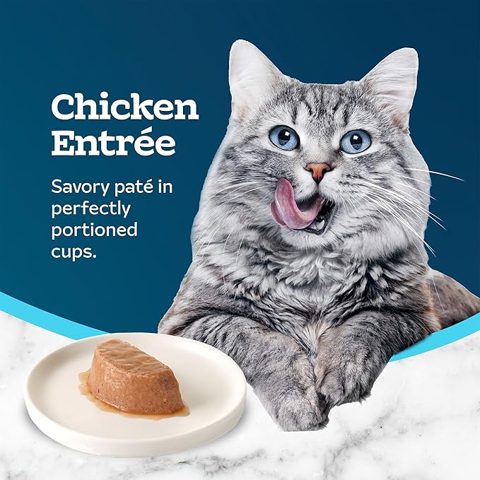 Blue Buffalo Tastefuls Spoonless Singles Natural Wet Cat Food Paté, Perfectly Portioned Cups, 2.6-oz. Twin-Pack Trays, Chicken Entreé (24 Count)