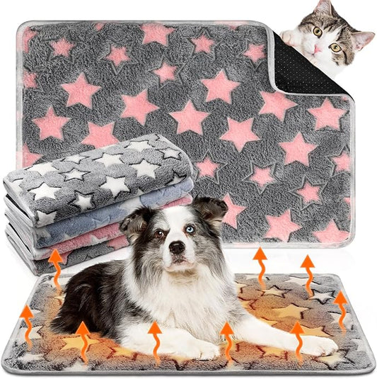 4 Pack Self Heating Cat Bed Cat Self Warming Pad with Removable Cover Extra Warm Thermal Pet Pad Washable Pet Crate Mat Anti Slip Kennel Pad for Indoor Outdoor Pets(Star,24 x 35 Inches)