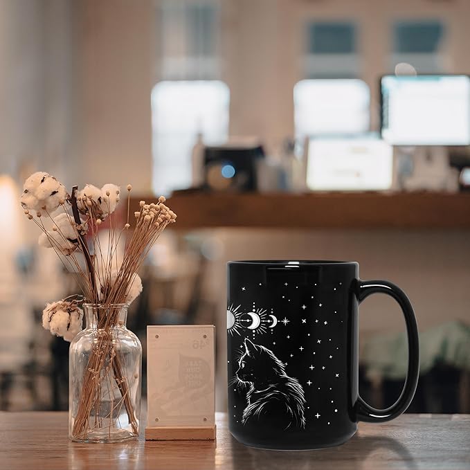 Black Cat Mug 15oz Cat Lover Gifts for Women Funny Goth Coffee Mug - Witch, Goth Decor Halloween Cup With Cats Goth Gift Witchy Gifts for Women - Fathers Day Mugs Cats Christmas Gothic Home Decor
