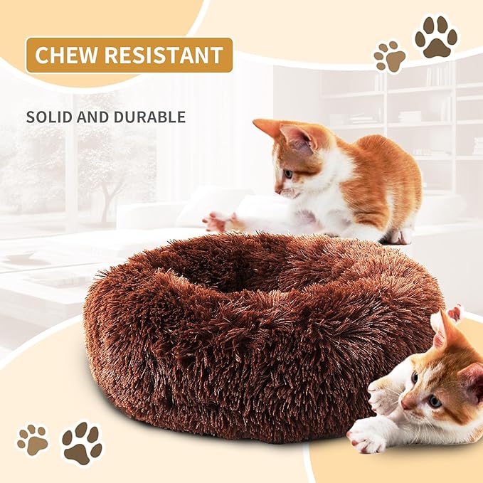 Dog Bed Comfiest Indoor Calming Waterproof Bedding Washable Fluffy Chew Proof Self Warming Cozy for Small Pets at Home Coffee