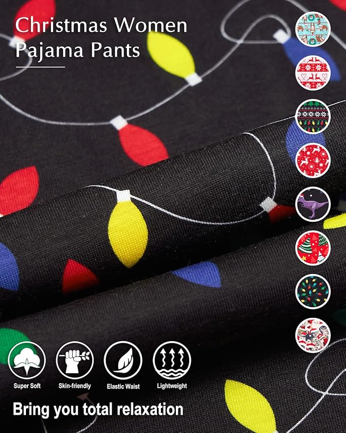 ALISISTER Christmas Womens Pajama Pants Casual Comfy Sleepwear Wide Leg Drawstring Bottoms