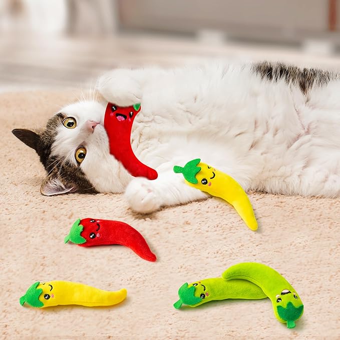 MALLMALL6 6Pcs Chili Catnip Toys for Cat, Indoor Cat Chew Bite Bunny Kick Plush Catmint Pet Toys Supplies for Cat Lover Gifts, Interactive Cat Kicker Toy Bite Resistant for Pet Presents