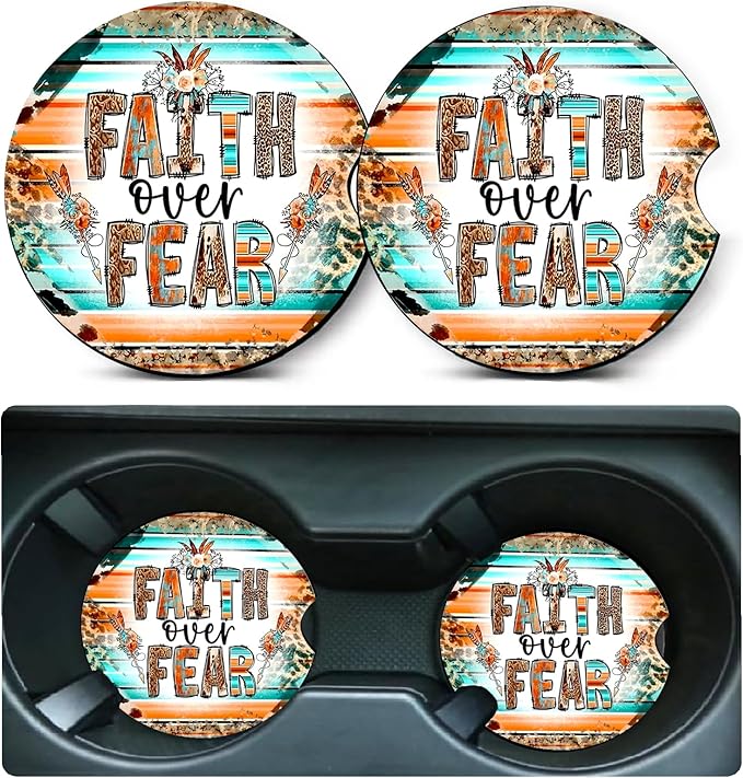 Car Coasters for Cup Holders,2 Pack Christian Gifts Car Cup Holder Coasters,2.75" Universal Size Anti Slip Rubber Mat,Automotive Cup Holder Decal Decor Accessories,Walk by Faith Gifts for Women,Mom