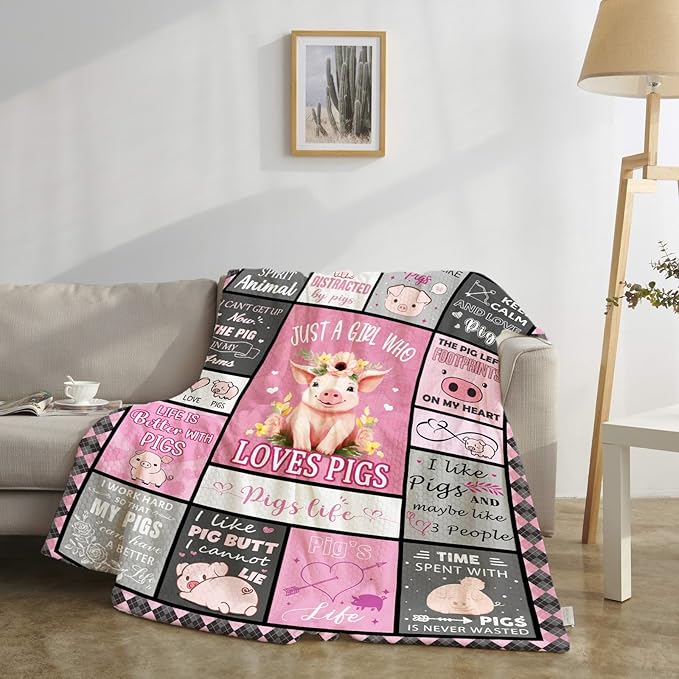 Pig Blanket, Pig Gifts for Pigs Lovers Women, Just a Girl Who Loves Pigs, Piggy Themed Gifts Throw Blanket for Couch Sofa 50"x60"