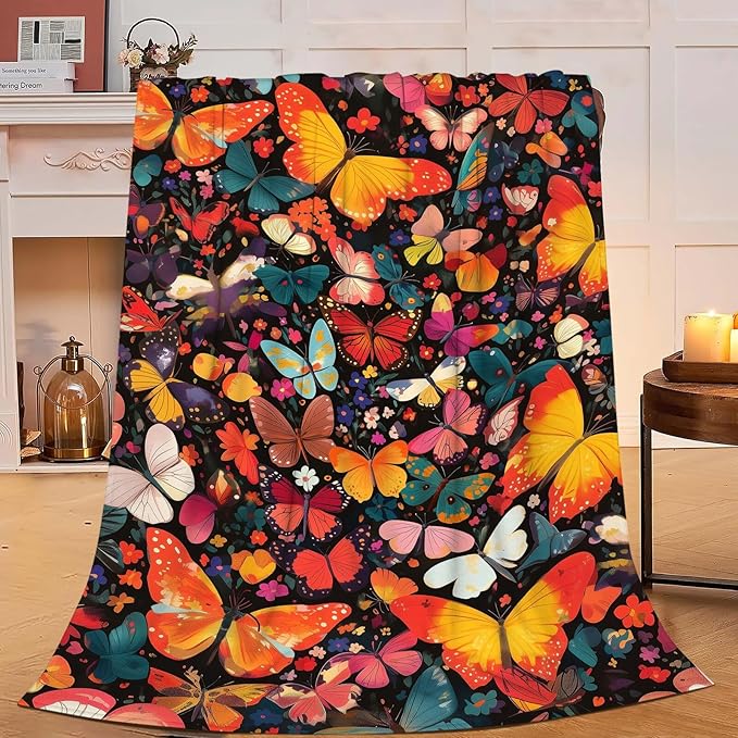 Butterfly Throw Blanket Butterfly Gifts for Kids Girls Adults Women Soft Cozy Warm Plush Fluffy Fuzzy Fleece Blanket Home Decor 40''X50''