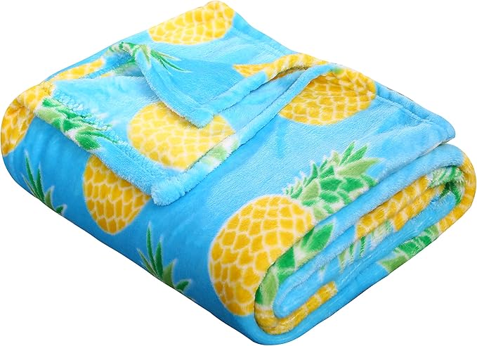 Elegant Comfort Velvet Touch Ultra Plush Christmas Holiday Printed Fleece Throw/Blanket-50 x 60inch, (Pineapple)