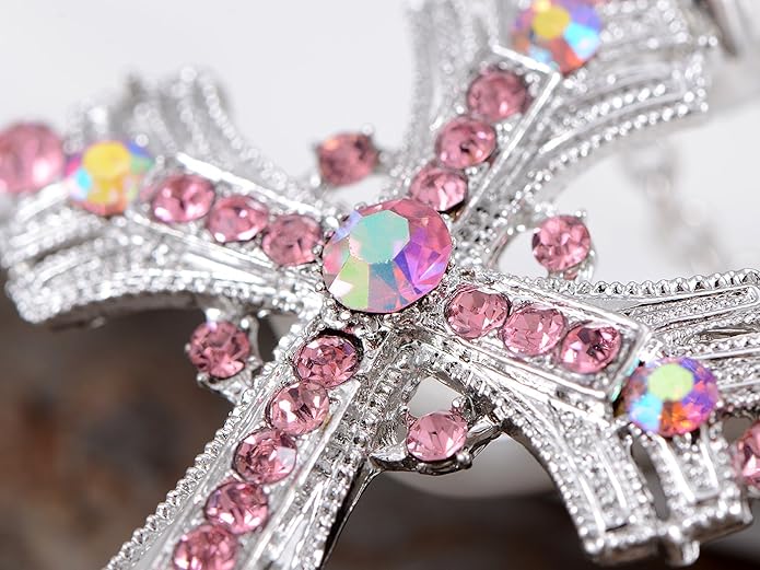 Alilang Silvery Tone Religious Cross Pendant Necklace w/Aquamarine Blue Or Clear Crystal Rhinestones