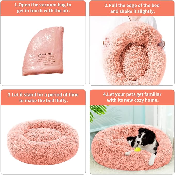 Small Cat Bed for Indoor Cats, Self-Warming Donut Kitty Bed for Small Cats Keeping Warm, Washable Pet Bed with Anti Slip Base, Pink 23‘’