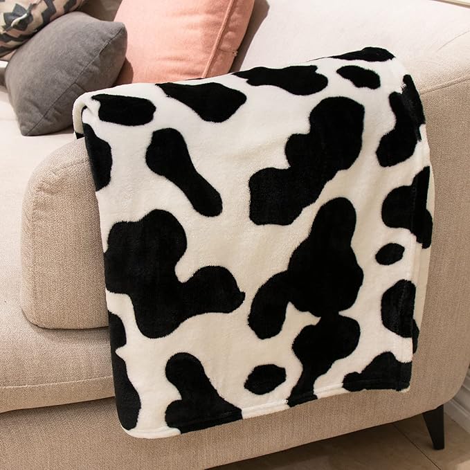Round Cow Print Blanket Throws Lightweight Fleece Soft Cozy Throw Blanket Fuzzy Warm Plush Cow Printed Blankets & Throws for Travel Chair Bedroom Living Room Sofa 50"x60"