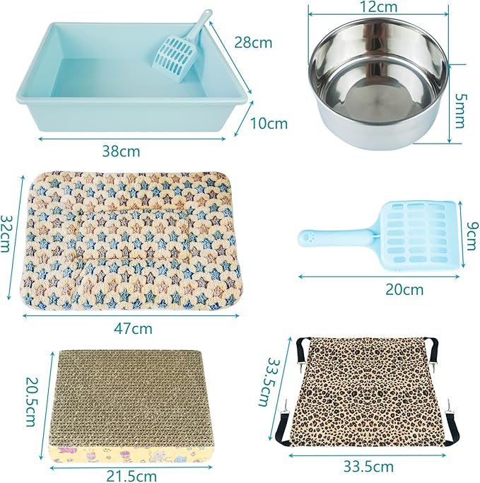 13pcs Kitten Litter Box Starter Kit for Cat Cage Indoor, Kitty Litter Box Low Entry & Cat Litter Scoop, Cat Hammock & Soft Bed Mat,Cat Scratching Pad,Stainelss Steel Food Bowl,Kitten Toys