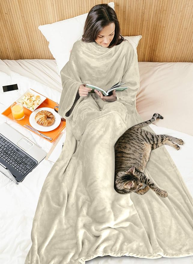 Solaris Wearable Blanket with Sleeves for Adults, Softness Comfort Warmth Fleece Gift for Women Men, Snuggy Body Throw TV Blanket for Home Office Lounge, Gift for Your Lover