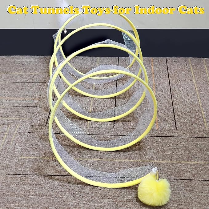 BUSOHA 4 in 1 Cat Tunnels for Indoor Cats, Assumption Cat Tunnel, Foldable Cat Spring Toy, Cat Interactive Toys, Replacement Cat Feather Toy