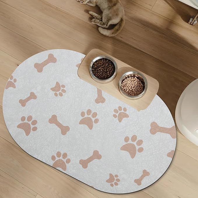 YCT Dog Food Mat - Cat Dish Mat Dog Bowl Mat - No Stains Easy Clean Dog Mat for Food and Water - Absorbent Quick Dry Pet Mat, 16.9"x24" Beige