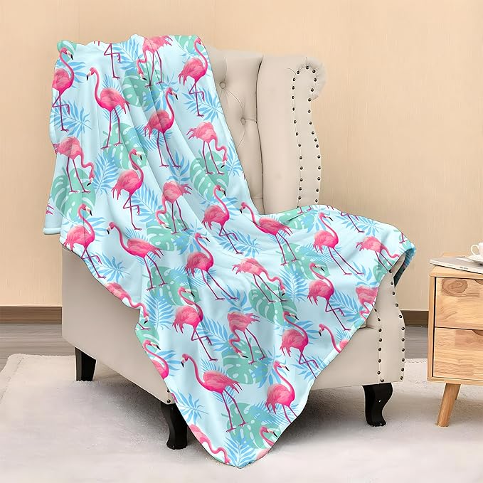 Flamingo Blanket Throw 80"X60", Cozy Lightweight Plush Flamingo Print Blanket, Gifts for Kids Adults