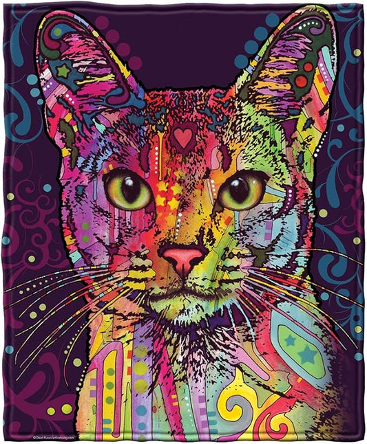 Dawhud Direct 75x90-Inch Cat Blanket - Dean Russo Confident Cat Fleece Throw Blanket for Adults and Kids - Soft and Cozy for Bed, Couch, or Travel - Thoughtful Home Decor Gifts for Women