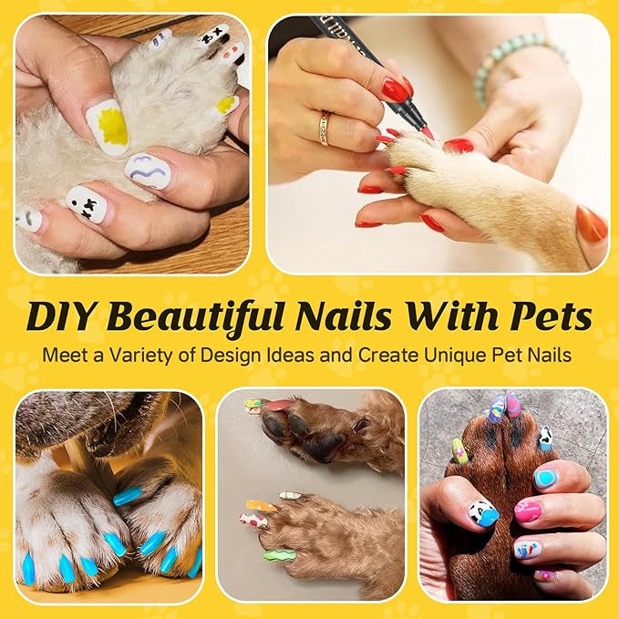 Dog Nail Polish Pens Quick Dry,9 Colors Safe Dog Nail Polish Set to DIY Pretty Nails, Ideal Gifts for Dogs Cats Light Dark Nails, Odorless, Non-Toxic, Water-Based Pet Nail Accessories Set