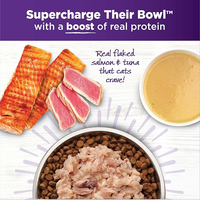 Wellness Bowl Boosters Grain Free Wet Cat Food Topper, Flaked Salmon & Tuna Recipe in Broth, 1.75 Ounce Pouches (Pack of 12)