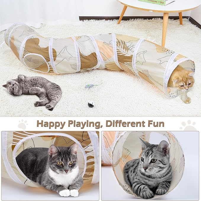 Glittme Cat Tunnel, Cat Tunnels for Indoor Cats, S-Shape Peekaboo Cat Cave with Cat Toys, Foldable Cat Tubes and Tunnels for Cats, Rabbit, Puppy, Guinea Pig