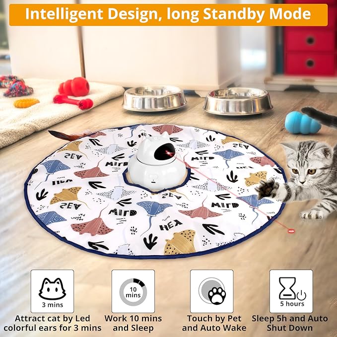 TBTeek Cat Toy, 3in1 Automatic Red Light & Feather, Rechargeable, Interactive Cat Toys 22.4inch Cover Indoor Kitten Toys