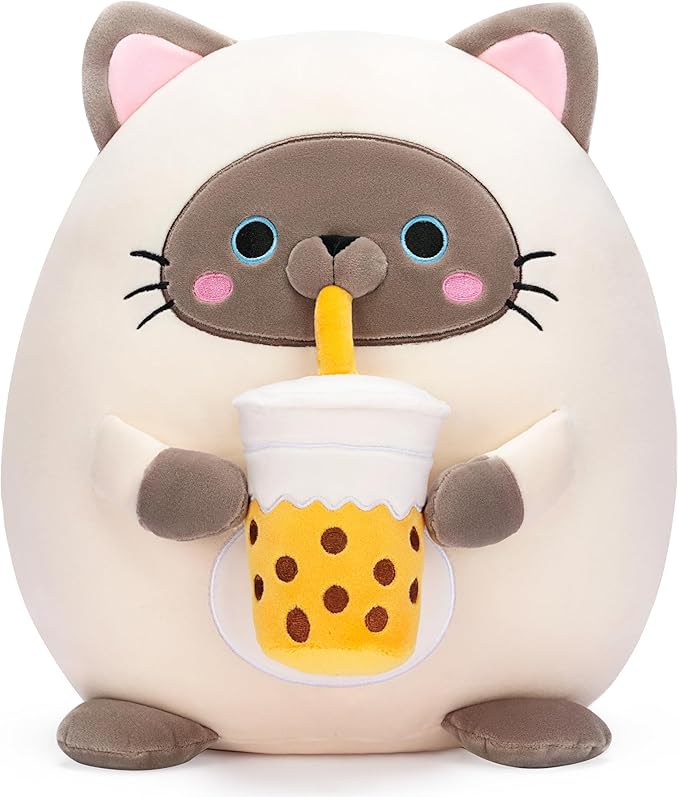 Original 13-inch Large Siamese Cat Plush Pillow Stuffed Animal Toy,Big Size Cute Soft Fat Hugging Cuddle Huggable Plushie,Gift for Kids