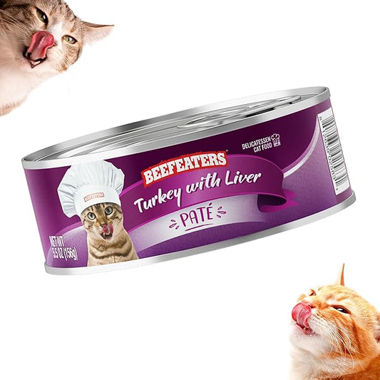 Beefeaters Cat Treats - Turkey Liver Pate 5.5oz, Case of 24 | Premium Wet Cat Food, Essential Vitamins & Taurine | No Artificial Additives, Supports Immune System & Vision | Training Treats