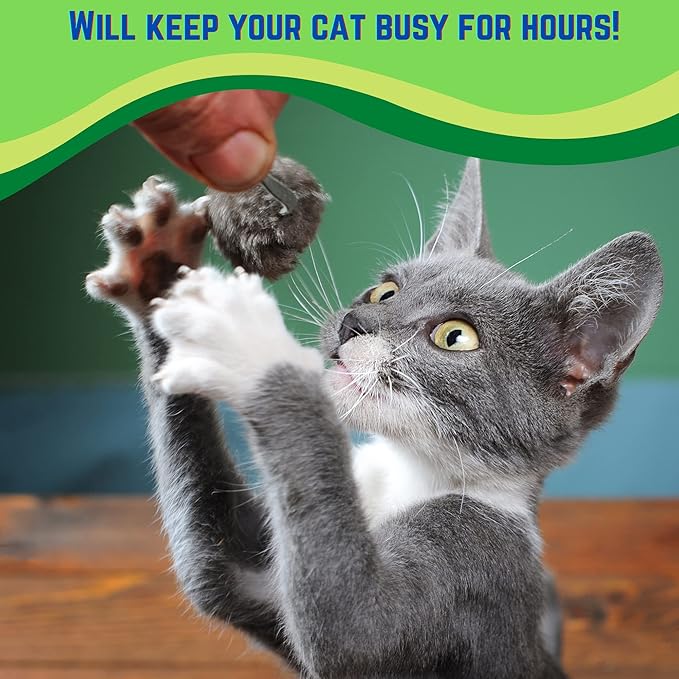 Smokey's Stash Rabbit Fur Mouse Cat Toy 24 per Pack White and Gray Fuzzy Toys for Cats with Rattle Realistic Fake mice (24)