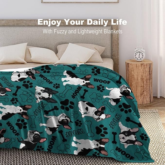 Cute Boston Terrier Blanket Soft Cozy Flannel Boston Terrier Throw Blankets Bedding Decor for Kids Adults Boston Dog Lover Gifts 50"x40"