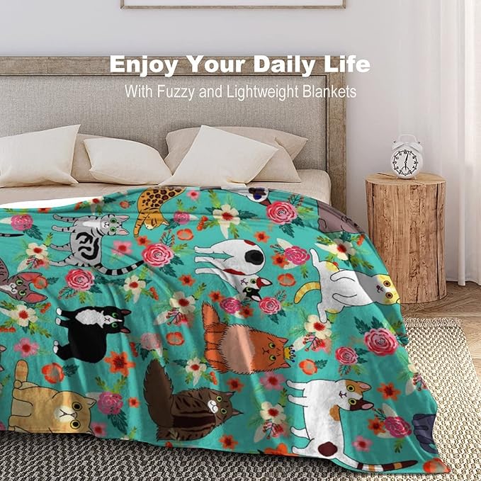 Cute Cat Blanket Kawaii Flannel Throw Blanket for Cat Lovers Kids Adults Gifts All Season 60"x50"