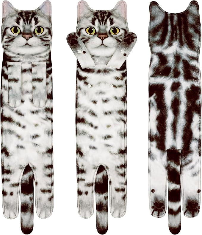 Cat Funny Hand Towels for Bathroom Kitchen- Cute Decorative Kitten Decor Hanging Face Towels- Unique Housewarming Valentines Mothers Birthday Gifts for Women Mom Cat Lovers