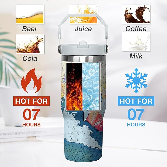 30 Oz Shark Tumbler with Handle and Straw, Insulated Shark Cups with Straws, Double Wall Stainless Steel Shark Mug, 30 Oz Leak Proof Shark Coffee Mug and Shark Tumbler for Adults Gifts