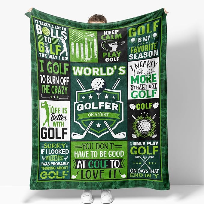 Golf Blanket Gifts for Men Dad Husband Boys Golfers Birthday Christmas Valentine Presents Golfing Theme Decor Home Bedroom Living Room Sofa Couch Soft Cozy Fleece Kids Adults Teen Women Throw 60"x50"