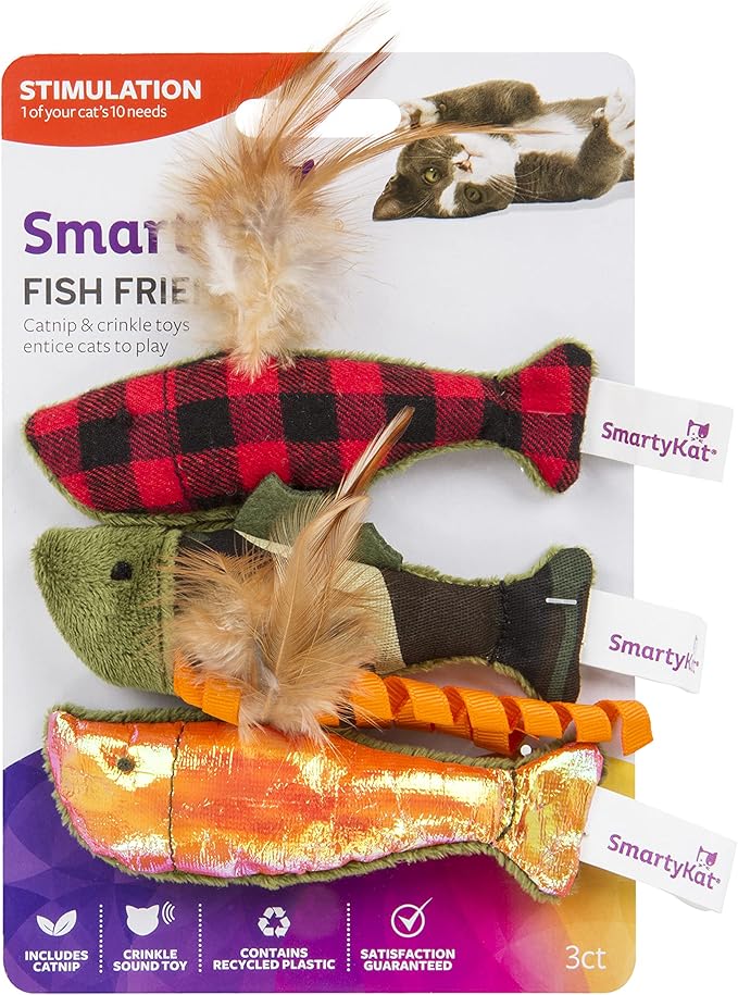 SmartyKat (3 Count Fish Friends Crinkle Catnip Cat Toys - Multi Color, 3 Count