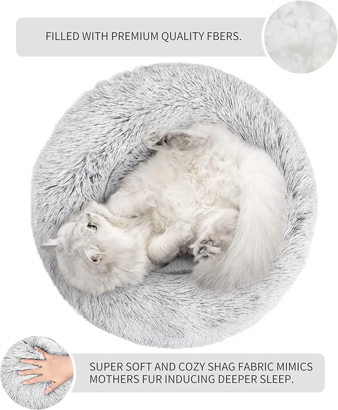 Love's cabin 20in Cat Beds for Indoor Cats - Cat Bed with Machine Washable, Waterproof Bottom - Grey Fluffy Dog and Cat Calming Cushion Bed for Joint-Relief and Sleep Improvement