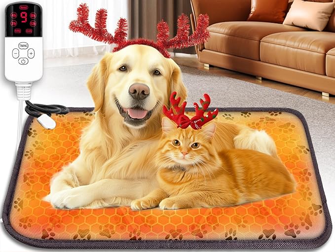 Pet Heating Pad, Upgraded Dog Cat Heating Pad, Outdoor & Indoor Heating Pad for Cats, Waterproof Self Dog Heating Pad with 9 Adjustable Temperature, Electric Pet Heating Pads for Cats and Dogs