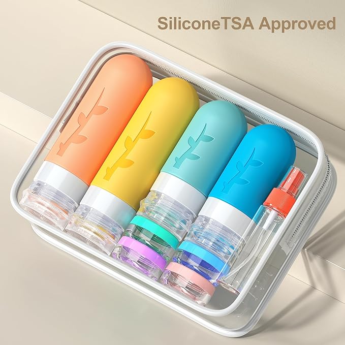18pack Travel Bottles for Toiletries,TSA Approved Silicone Travel Containers jar for Toiletries,Leak Proof Refillable Liqus Shampoo And Conditioner Travel Essentials toiletry Bottles